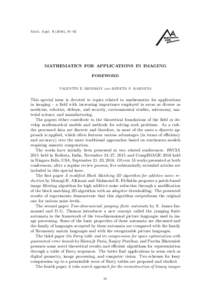 Math. Appl), 91–92  MATHEMATICS FOR APPLICATIONS IN IMAGING FOREWORD  VALENTIN E. BRIMKOV and RENETA P. BARNEVA