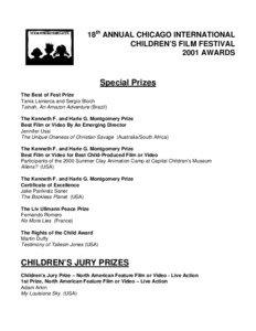 18th ANNUAL CHICAGO INTERNATIONAL CHILDREN’S FILM FESTIVAL 2001 AWARDS