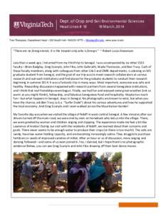 Dept. of Crop and Soil Environmental Sciences Head Lines # 18 18 March, 2014  Tom Thompson, Department Head • 330 Smyth Hall •  • , www.cses.vt.edu