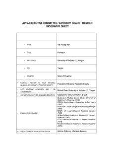 APPA EXECUTIVE COMMITTEE / ADVISORY BOARD MEMBER BIOGRAPHY SHEET