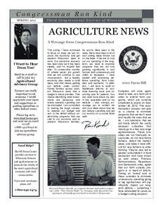 Congressman Ron Kind SPRING 2011 Third Congressional District of Wisconsin  AGRICULTURE NEWS