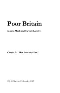Poor Britain Joanna Mack and Stewart Lansley Chapter 2:  How Poor is too Poor?