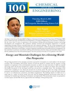 Thursday, March 5, :00-11:00a.m. 106 Composite Manufacturing Science Lab Ajit Sapre