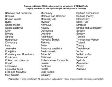 Zoznam pokladníc ZSSK s elektronickým zariadením iPOPKVC TaBo – výdaj preukazu do troch pracovných dní od podania žiadanky Bánovce nad Bebravou Brodské Brusno kúpele