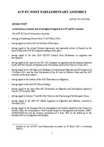 ACP-EU JOINT PARLIAMENTARY ASSEMBLY ACP-EU[removed]fin RESOLUTION1 on the human, economic and social rights of migrants in ACP and EU countries The ACP-EU Joint Parliamentary Assembly, –