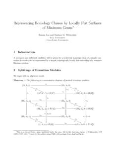 Representing Homology Classes by Locally Flat Surfaces of Minimum Genus∗ Ronnie Lee and Dariusz M. Wilczy´ nski Yale University Utah State University