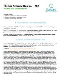 April 2007   Marine Science Review – 208  Marine and coastal birds  In this review:  A.  Recent articles – no abstract available 