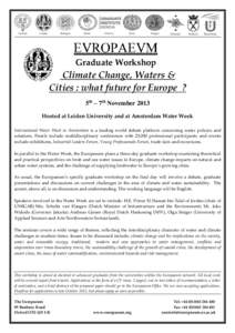 q Graduate Workshop Climate Change, Waters & Cities : what future for Europe ? 5th – 7th November 2013