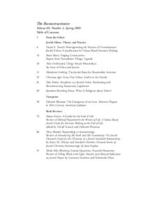 The Reconstructionist Volume 69, Number 2, Spring 2005 Table of Contents