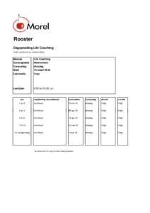 Rooster Dagopleiding Life Coaching (onder voorbehoud van roostermutaties) Module Cursusplaats