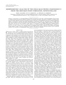 J. Paleont., 78(5), 2004, pp. 827–837 Copyright q 2004, The Paleontological Society[removed][removed]$03.00 MORPHOMETRIC ANALYSIS OF THE EDIACARAN FROND CHARNIODISCUS FROM THE MISTAKEN POINT FORMATION, NEWFOUNDLAND
