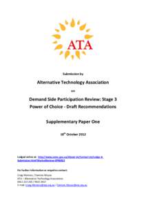 Submission by  Alternative Technology Association on  Demand Side Participation Review: Stage 3