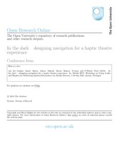 Open Research Online The Open University’s repository of research publications and other research outputs In the dark – designing navigation for a haptic theatre experience