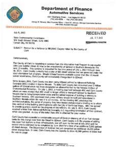 Department of Finance Automotive Services 4241 Stephanie Street • Las Vegas NV[removed]8556 • Fax[removed]George W. Stevens, Chief Financia’ Officer David