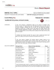[removed]Guru Stock Report WINPAK LTD. (T: WPK) INDUSTRY: PACKAGING AND CONTAINERS