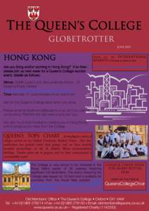 THE QUEEN’S COLLEGE GLOBETROTTER JUNE 2012 Hong Kong