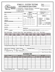 STAGE II - SYSTEM TESTING DOCUMENTATION FORM Date: 			 Time: