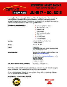 KENTUCKY STATE POLICE TEEN DRIVING ACADEMY JUNE, 2015  