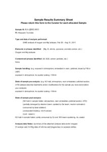 Sample Results Summary Sheet	
  Please return this form to the Curator for each allocated Sample Sample ID: RA-QD02-0031