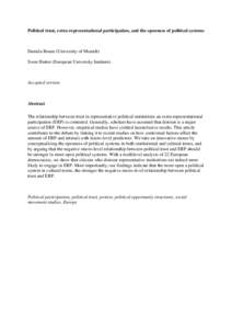 Political trust, extra-representational participation, and the openness of political systems  Daniela Braun (University of Munich) Swen Hutter (European University Institute)  Accepted version