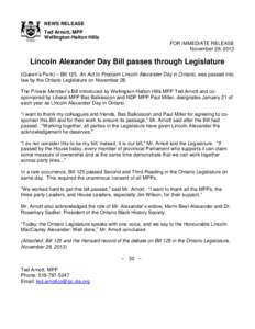 Lincoln Alexander / Abraham Lincoln / Hamilton West / Legislative Assembly of Ontario / Lincoln /  England / LINC / Lincoln M. Alexander Parkway / Local government in England / East Midlands / Ontario