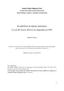 Institut d’Etudes Politiques de Paris ECOLE DOCTORALE DE SCIENCES PO Master Politique comparée - Spécialité Amérique latine