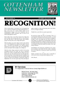 ISSUE NUMBER 84  DECEMBER 2004/JANUARY 2005 RECOGNITION! Well we always knew it was good to live in Cottenham but