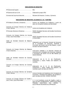 INDICADORES DE INDUSTRIA IPI General de España ..................................... INE.  IPI General de las CC.AA. ................................