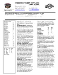 WISCONSIN TIMBER RATTLERS GAME NOTES Midwest League Affiliate of the Milwaukee Brewers