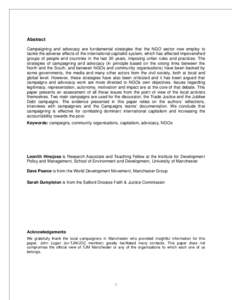 “Contesting unfair international capitalism: Self-assessment of the effectiveness and impact of campaigning and advocacy from the NGO sector”