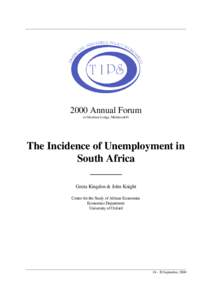 _________________________________________________________________________________________[removed]Annual Forum at Glenburn Lodge, Muldersdrift  The Incidence of Unemployment in