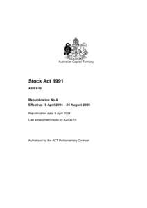 Australian Capital Territory  Stock Act 1991 A1991-10  Republication No 4