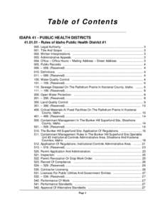 Ta b l e o f C o n t e n t s IDAPA 41 - PUBLIC HEALTH DISTRICTS[removed]Rules of Idaho Public Health District #[removed]Legal Authority. ..................................................................................