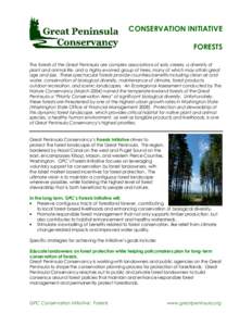 CONSERVATION INITIATIVE FORESTS The forests of the Great Peninsula are complex associations of soils, creeks, a diversity of plant and animal life, and a highly evolved group of trees, many of which may attain great age 