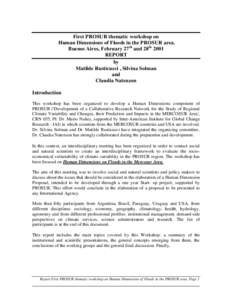 First PROSUR thematic workshop on Human Dimensions of Floods in the PROSUR area. Buenos Aires, February 27th and 28th 2001 REPORT by Matilde Rusticucci , Silvina Solman