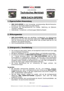 Technisches Merkblatt MEM DACH-SPERRE 1. Eigenschaften/Anwendung • • •