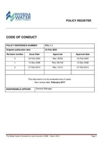 The Model Code of Conduct for Local Councils in NSW - March 2013