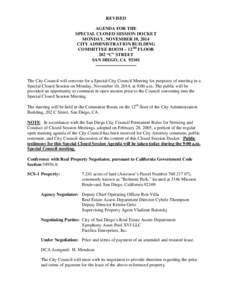 REVISED AGENDA FOR THE SPECIAL CLOSED SESSION DOCKET MONDAY, NOVEMBER 10, 2014 CITY ADMINISTRATION BUILDING COMMITTEE ROOM – 12TH FLOOR