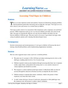 LearningNurse.com ASSESSMENT AND LEARNING RESOURCES FOR NURSES Assessing Vital Signs in Children Problem
