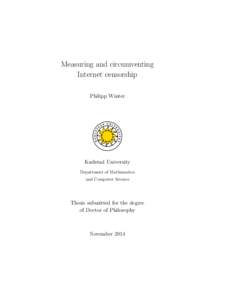 Measuring and circumventing Internet censorship Philipp Winter Karlstad University Department of Mathematics