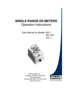 SINGLE RANGE DS METERS Operation Instructions User Manual for Models RO-1 RO-1NC DS-1 2