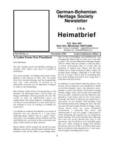 German-Bohemian Heritage Society Newsletter the  Heimatbrief