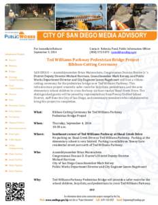 CITY OF SAN DIEGO MEDIA ADVISORY For Immediate Release September 3, 2014 Contact: Rebecca Pond, Public Information Officer[removed]removed]