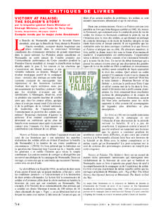 CRITIQUES DE LIVRES VICTORY AT FALAISE: THE SOLDIER’S STORY par le brigadier -général Denis Whitaker et Shelagh Whitaker, avec l’aide de Terry Copp Toronto, HarperCollins, 366 pages. 35,00 $