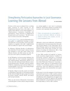Strengthening Participatory Approaches to Local Governance:  Learning the Lessons from Abroad Portions of this essay are adopted from a working paper prepared by John Gaventa for the Neighborhood Renewal Unit of the Offi