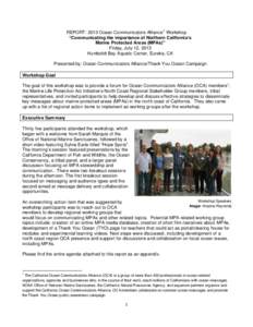 REPORT: 2013 Ocean Communicators Alliance 1 Workshop “Communicating the importance of Northern California’s Marine Protected Areas (MPAs)” Friday, July 12, 2013 Humboldt Bay Aquatic Center, Eureka, CA Presented by: