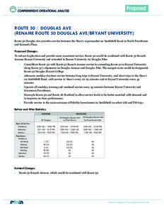 ROUTE 50 | DOUGLAS AVE (RENAME ROUTE 50 DOUGLAS AVE/BRYANT UNIVERSITY) Route 50 Douglas Ave provides service between the Shaw’s supermarket on Smithfield Road in North Providence and Kennedy Plaza.  Proposed Changes