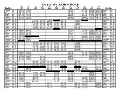 2013 EASTERN LEAGUE SCHEDULE Day/Date Thursday