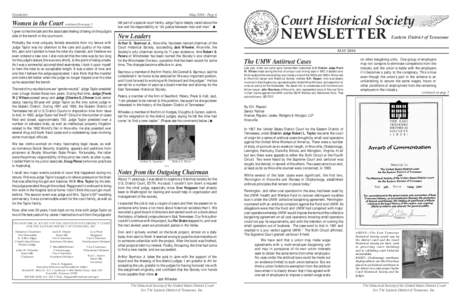 Newsletter  May[removed]Page 4 Women in the Court continued from page 3 I grew to like the task and the associated feeling of being on the judge’s