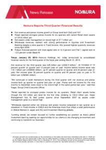 News Release  Nomura Reports Third Quarter Financial Results   